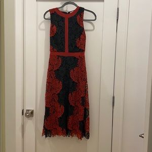 Alice + Olivia black and red lace dress size 2